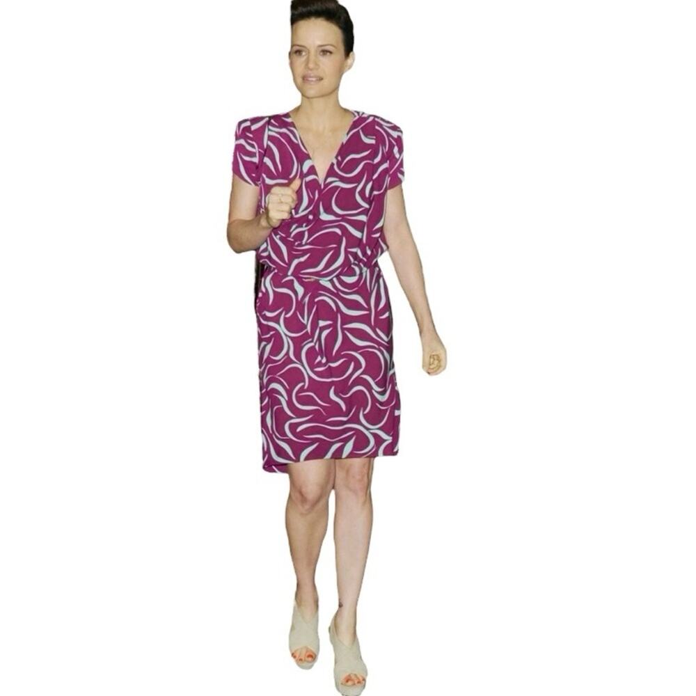 Diane von Furstenberg Danil Print Self Tie Cowl Neck Dress size 6